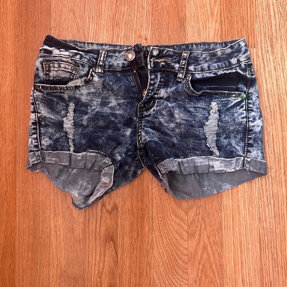 VIP Blue and Gray Jean Shorts Distressed Casual Style